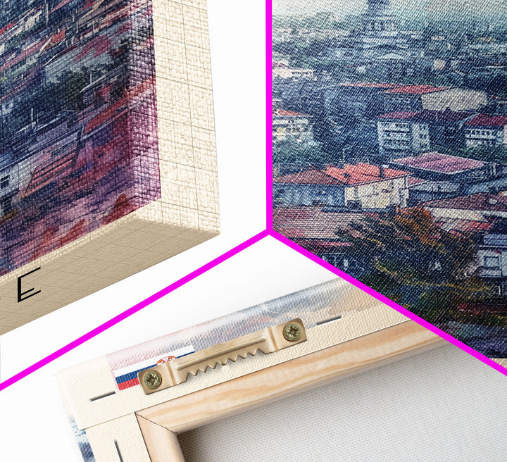 Belgrade Serbia Travel Poster Framed Canvas Print, Wall Art, Living Room Art, Watercolor Painting, Original Art, Vacation Gift