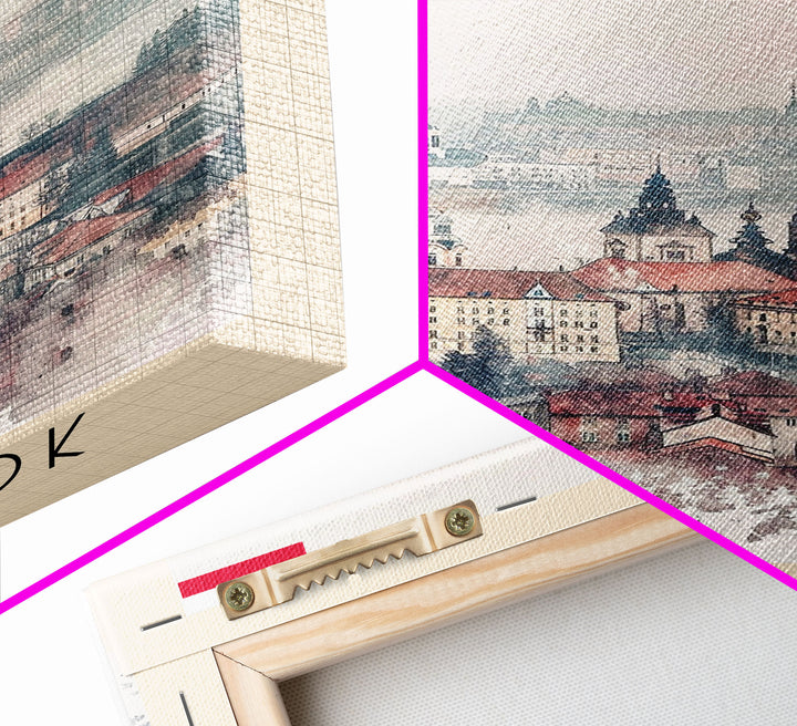 Białystok Poland Travel Poster Framed Canvas Print, Watercolor Art, Home Decor, Wall Art, Travel Print, Historic Cityscape Art