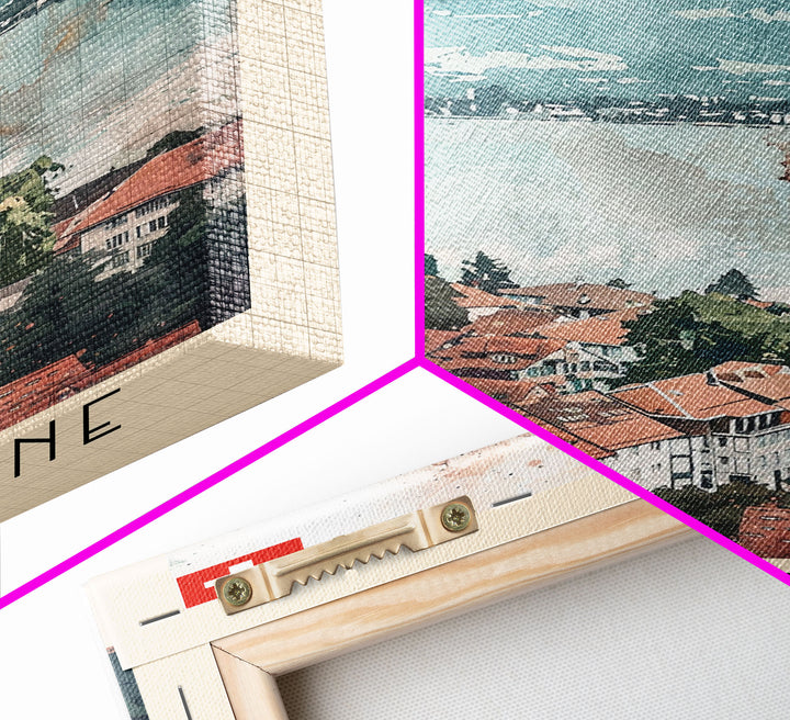 Biel/Bienne Switzerland Travel Poster Framed Canvas Print, Watercolor Painting, Wall Art, Home Decor, Scenic Travel Print