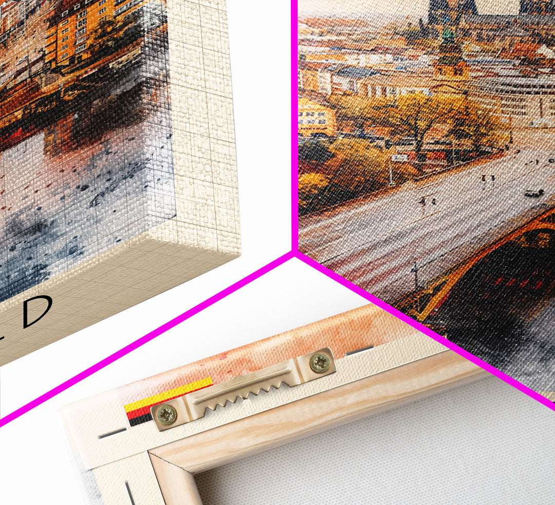 Bielefeld Germany Travel Poster Framed Canvas Print, Watercolor Art, Home Decor, Wall Art, Travel Print, Cityscape Art