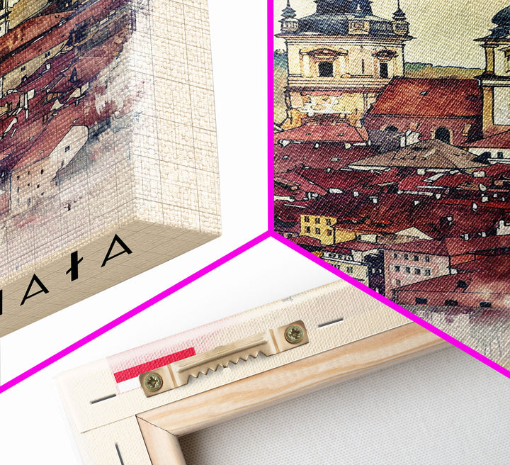 Bielsko-Biała Poland Travel Poster Framed Canvas Print, Watercolor Painting, Wall Art, Home Decor, Travel Print, Historic Cityscape