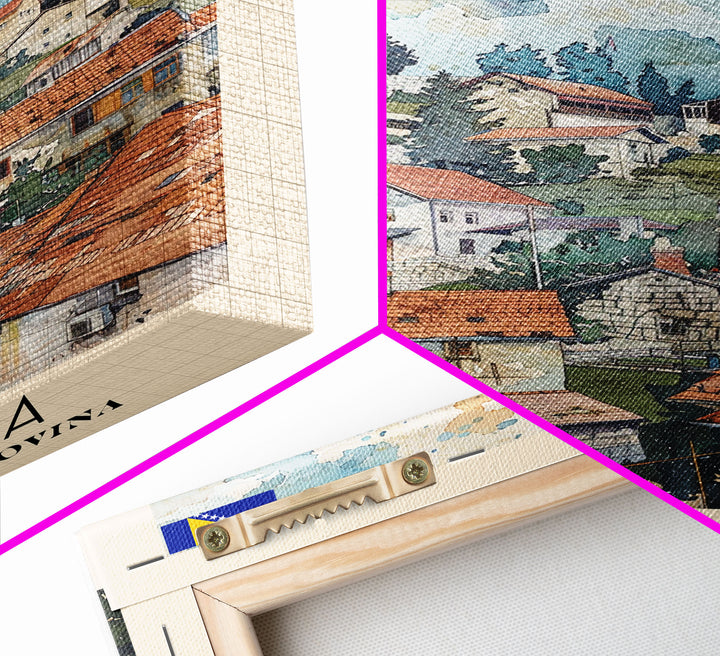 Bijeljina Bosnia and Herzegovina Travel Poster Framed Canvas Print, Watercolor Art, Home Decor, Wall Art, Travel Print