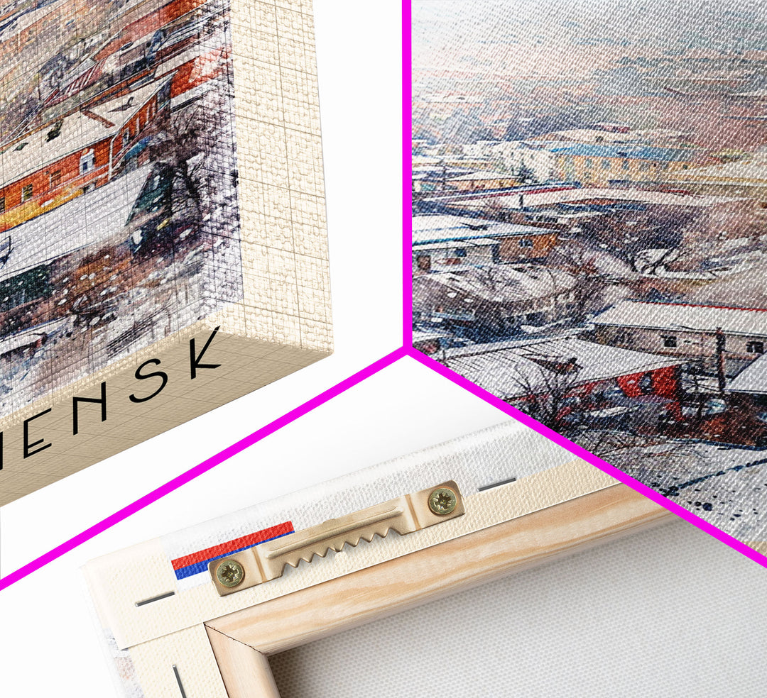 Blagoveshchensk Russia Travel Poster Framed Canvas Print, Wall Art, Home Decor, Travel Print, Winter Scene, Original Art