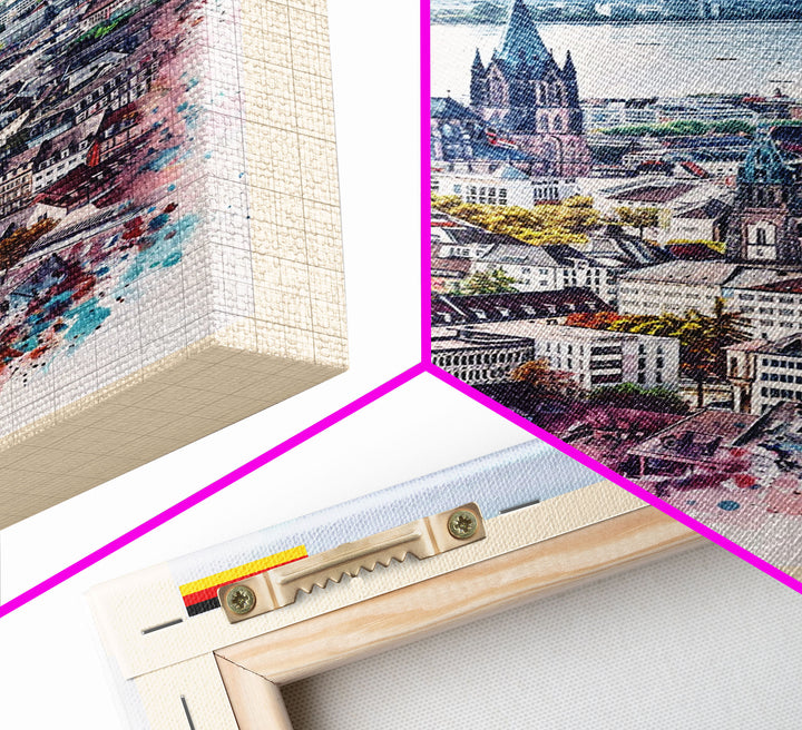 Bonn Germany Travel Poster Framed Canvas Print, Wall Art, Home Decor, Travel Print, River View, Watercolor Painting, Original Art