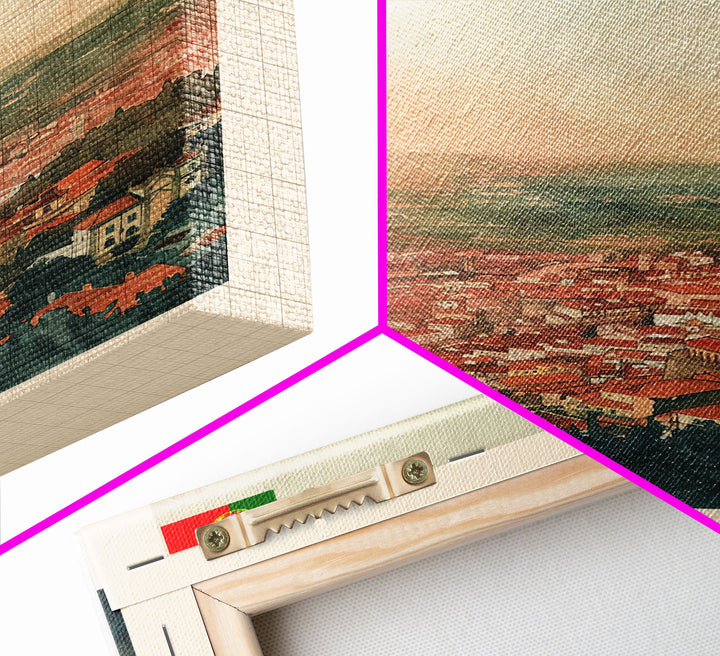 Braga Portugal Travel Poster Framed Canvas Print, Wall Art, Home Decor, Travel Print, Sunset Scene, Boho Art, Original Art