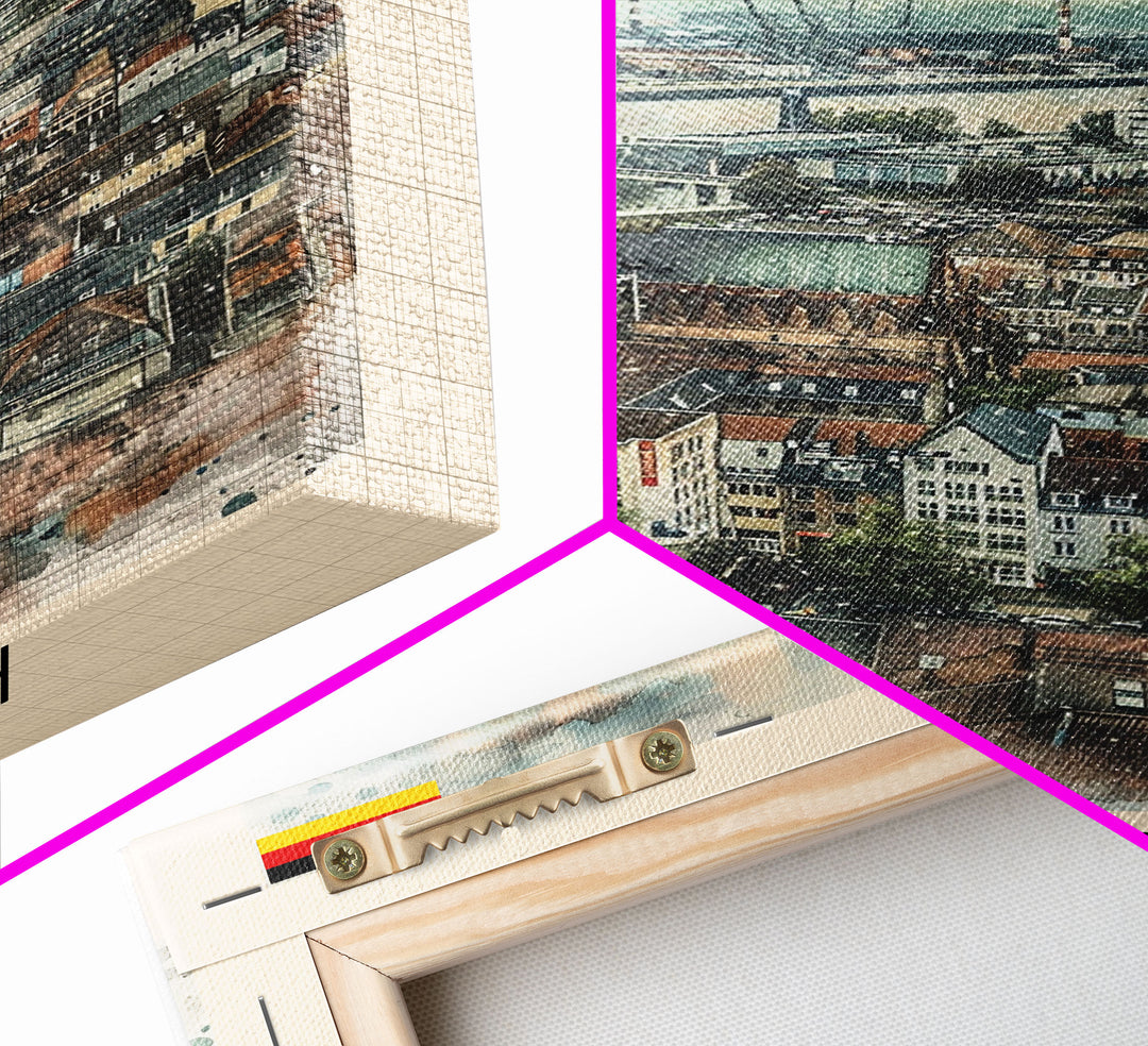 Bremen Germany Travel Poster Framed Canvas Print, Cityscape Art, Wall Decor, Travel Print, Watercolor Painting, Urban Scene, Minimalist Art