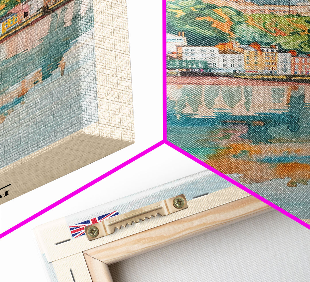 Bristol United Kingdom Travel Poster Framed Canvas Print, Cityscape Art, Wall Decor, Travel Print, Watercolor Painting, Boho Style Art