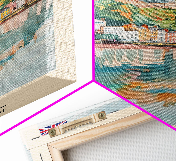 Bristol United Kingdom Travel Poster Framed Canvas Print, Cityscape Art, Wall Decor, Travel Print, Watercolor Painting, Boho Style Art