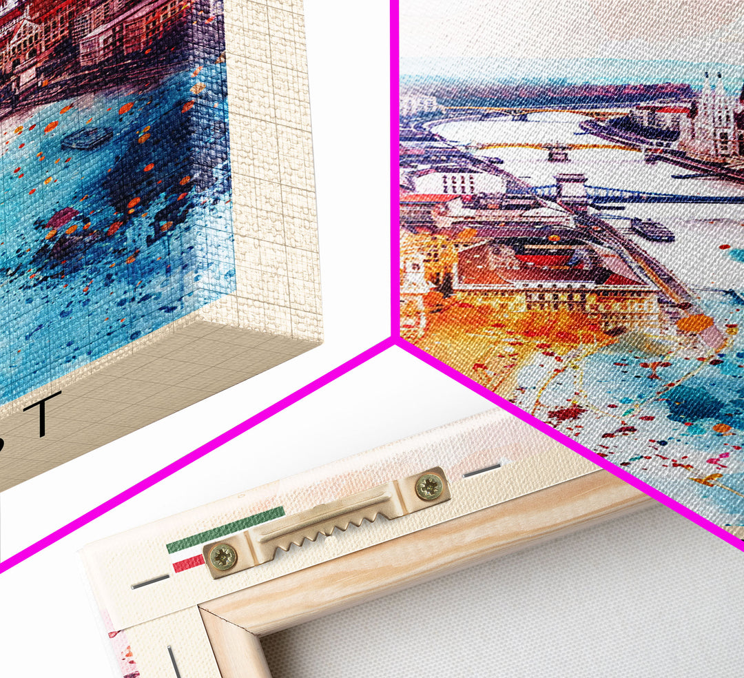 Budapest Hungary Travel Poster Framed Canvas Print, Colorful Watercolor Painting, Wall Art, Home Decor, Travel Print, Boho Style, Art Piece