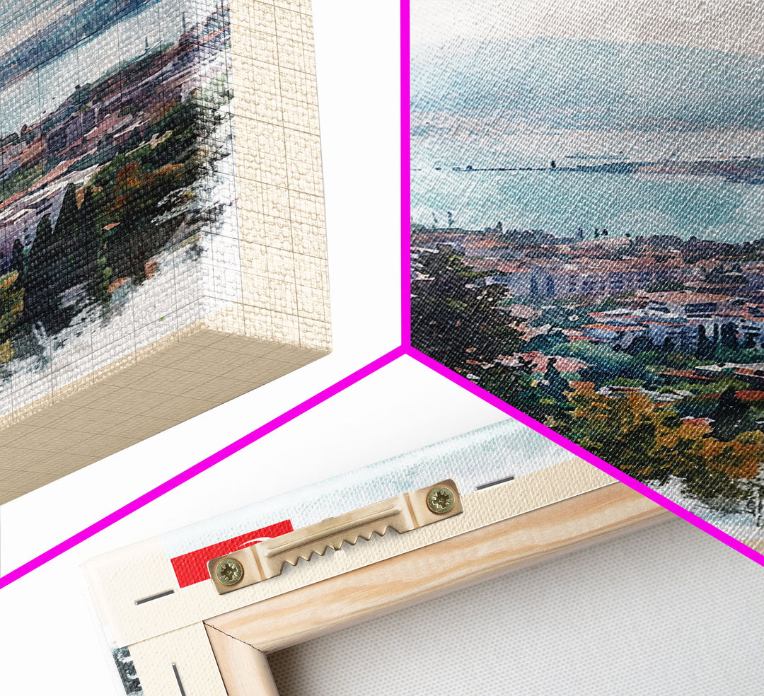 Bursa Turkey Travel Poster Framed Canvas Print, Watercolor Landscape, Wall Art, Home Decor, Travel Print, Minimalist Art, Urban Scene