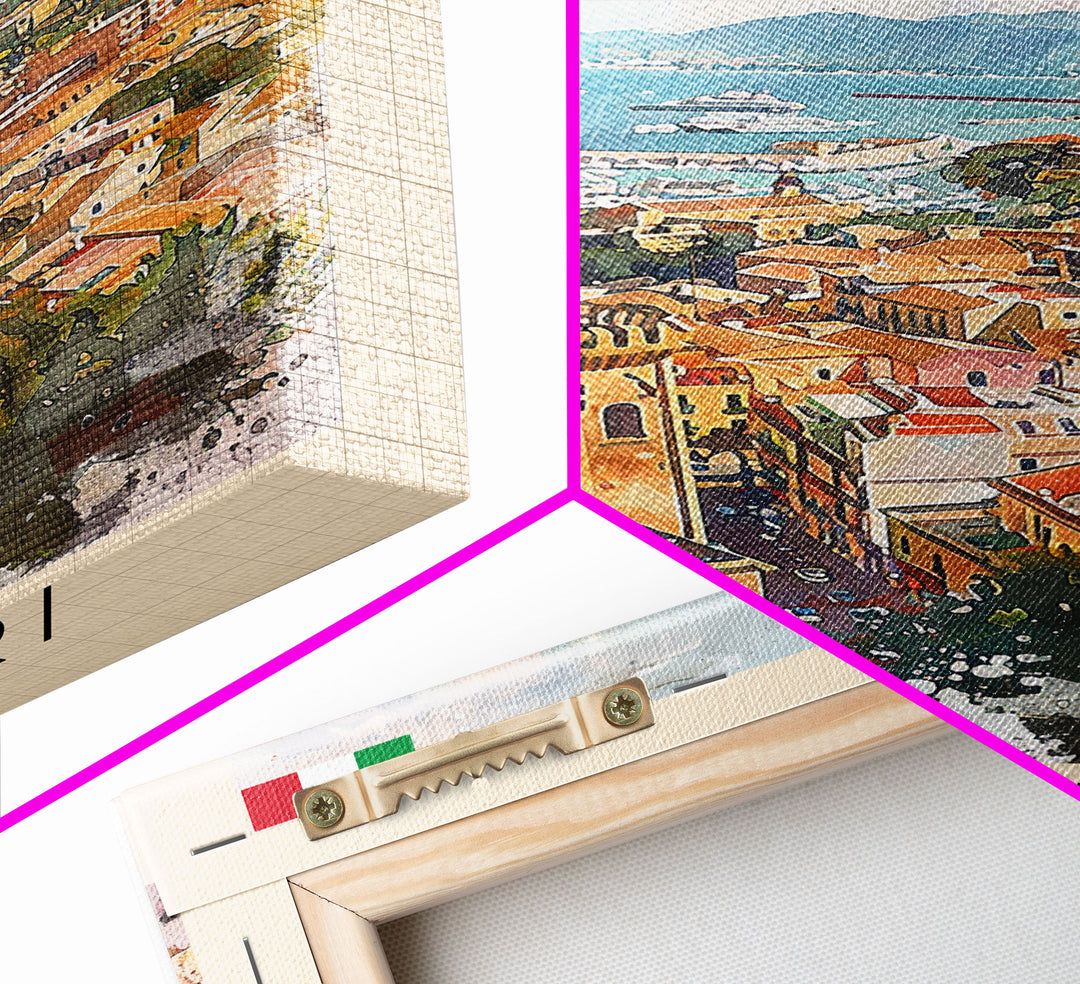 Cagliari Italy Travel Poster Framed Canvas Print, Wall Art, Home Decor, Travel Print, Vacation Gift, Watercolor Painting, Original Art