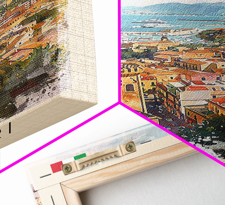 Cagliari Italy Travel Poster Framed Canvas Print, Wall Art, Home Decor, Travel Print, Vacation Gift, Watercolor Painting, Original Art