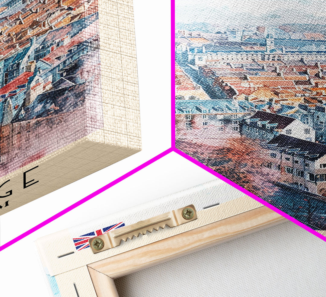 Cambridge United Kingdom Travel Poster Framed Canvas Print, Wall Art, Home Decor, Travel Print, Vacation Gift, Watercolor Painting, Original Art