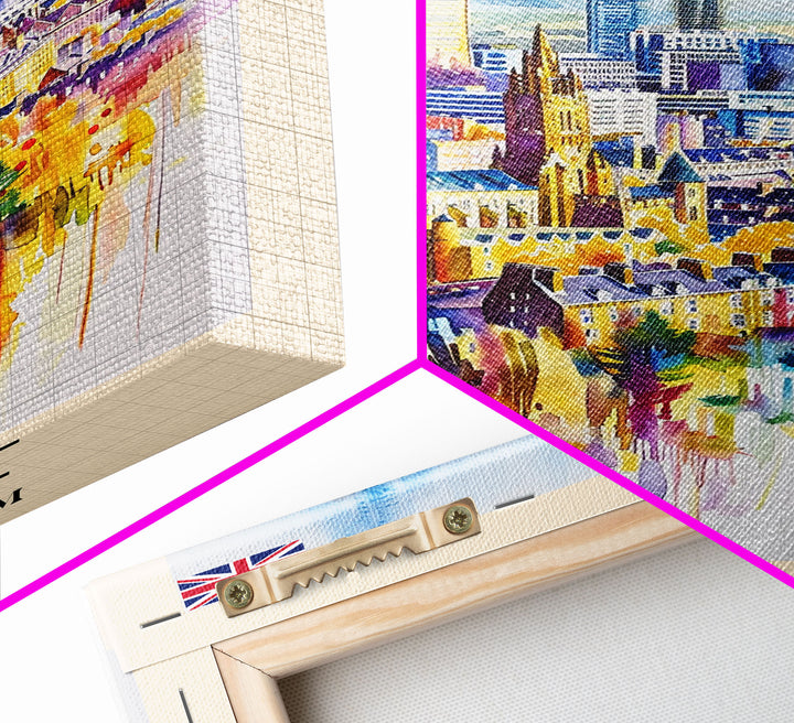 Cardiff United Kingdom Travel Poster Framed Canvas Print, Wall Art, Home Decor, Travel Print, Vacation Gift, Watercolor Painting, Original Art