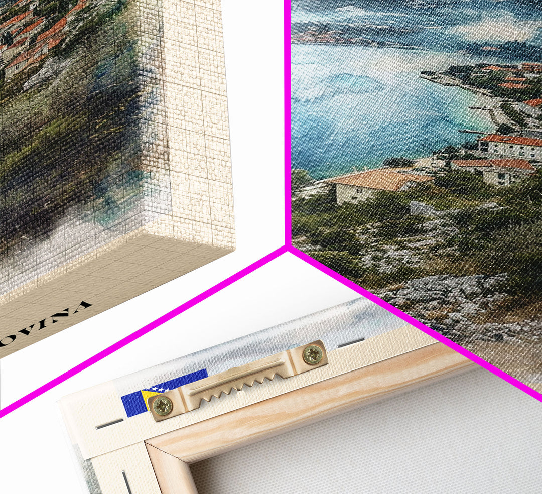 Cazin Bosnia and Herzegovina Travel Poster Framed Canvas Print, Wall Art, Home Decor, Travel Print, Vacation Gift, Watercolor Painting, Original Art