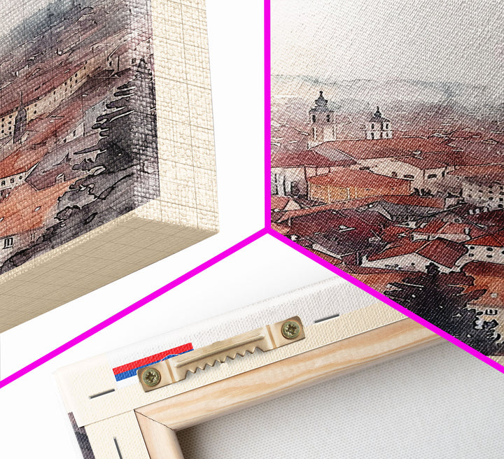 Celje Slovenia Travel Poster Framed Canvas Print, Wall Art, Home Decor, Travel Print, Vacation Gift, Watercolor Painting, Original Art