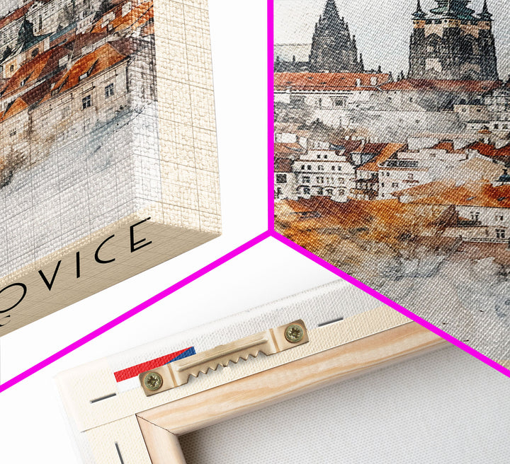 České Budějovice Czech Republic Travel Poster Framed Canvas Print, Wall Art, Home Decor, Travel Print, Vacation Gift, Watercolor Painting, Original Art