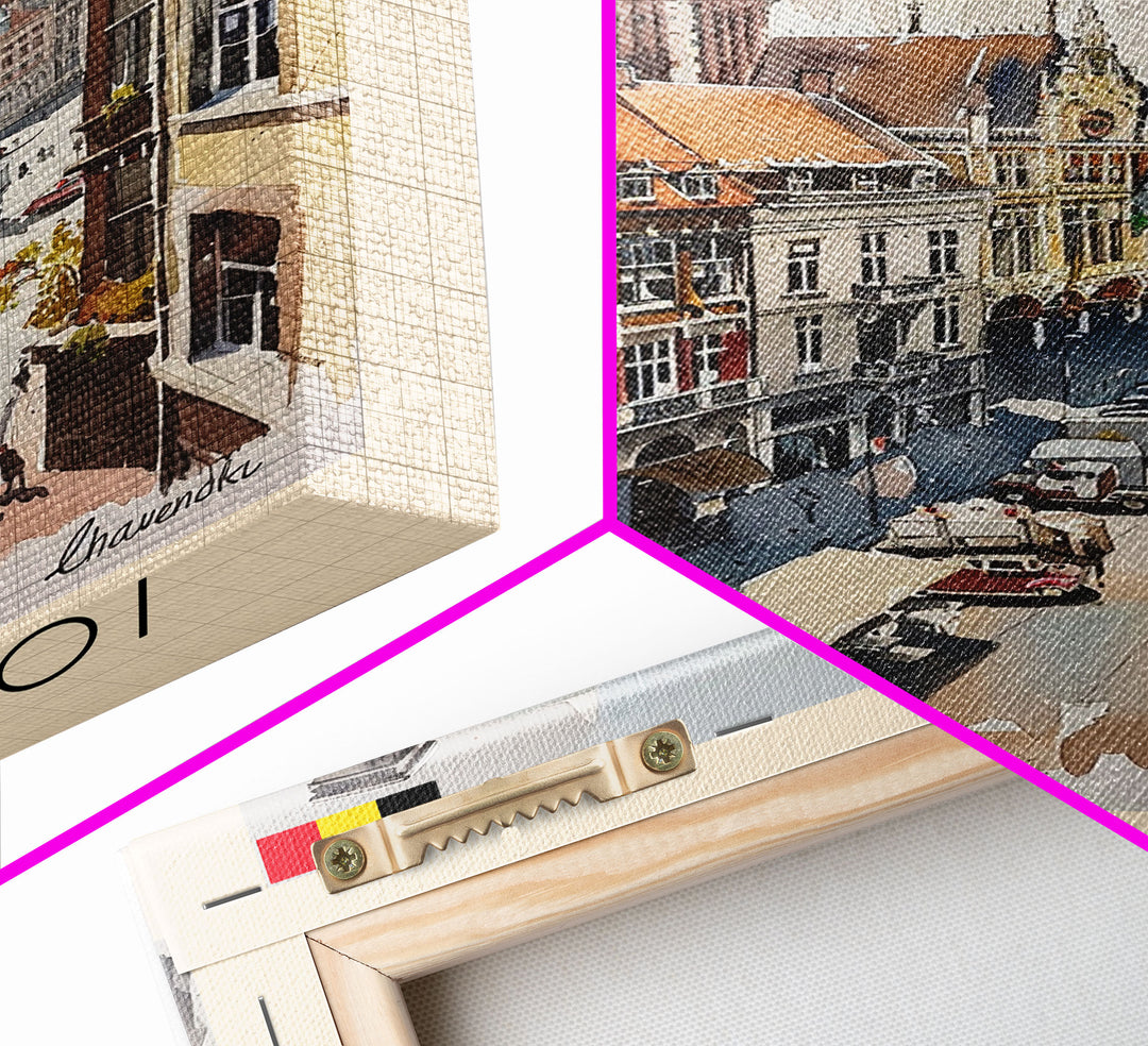 Charleroi Belgium Travel Poster Framed Canvas Print, Wall Art, Home Decor, Travel Print, Vacation Gift, Watercolor Painting, Original Art