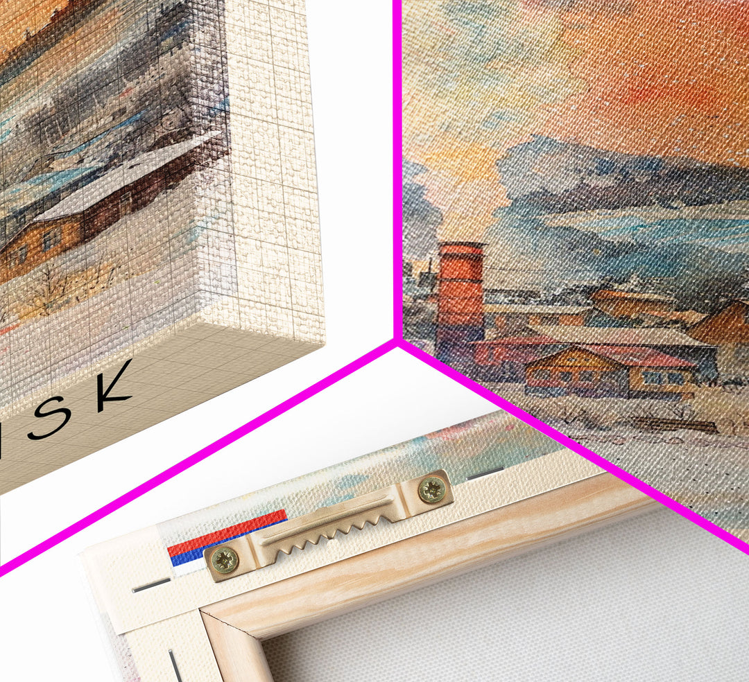 Chelyabinsk Russia Travel Poster Framed Canvas Print, Wall Art, Home Decor, Travel Print, Abstract Watercolor Painting, Original Art