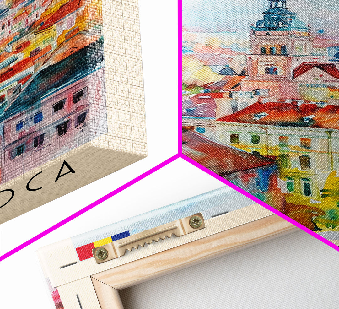 Cluj-Napoca Romania Travel Poster Framed Canvas Print, Wall Art, Home Decor, Travel Print, Boho Watercolor Painting, Original Art