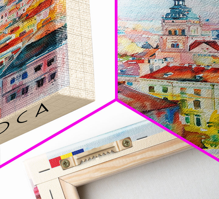 Cluj-Napoca Romania Travel Poster Framed Canvas Print, Wall Art, Home Decor, Travel Print, Boho Watercolor Painting, Original Art