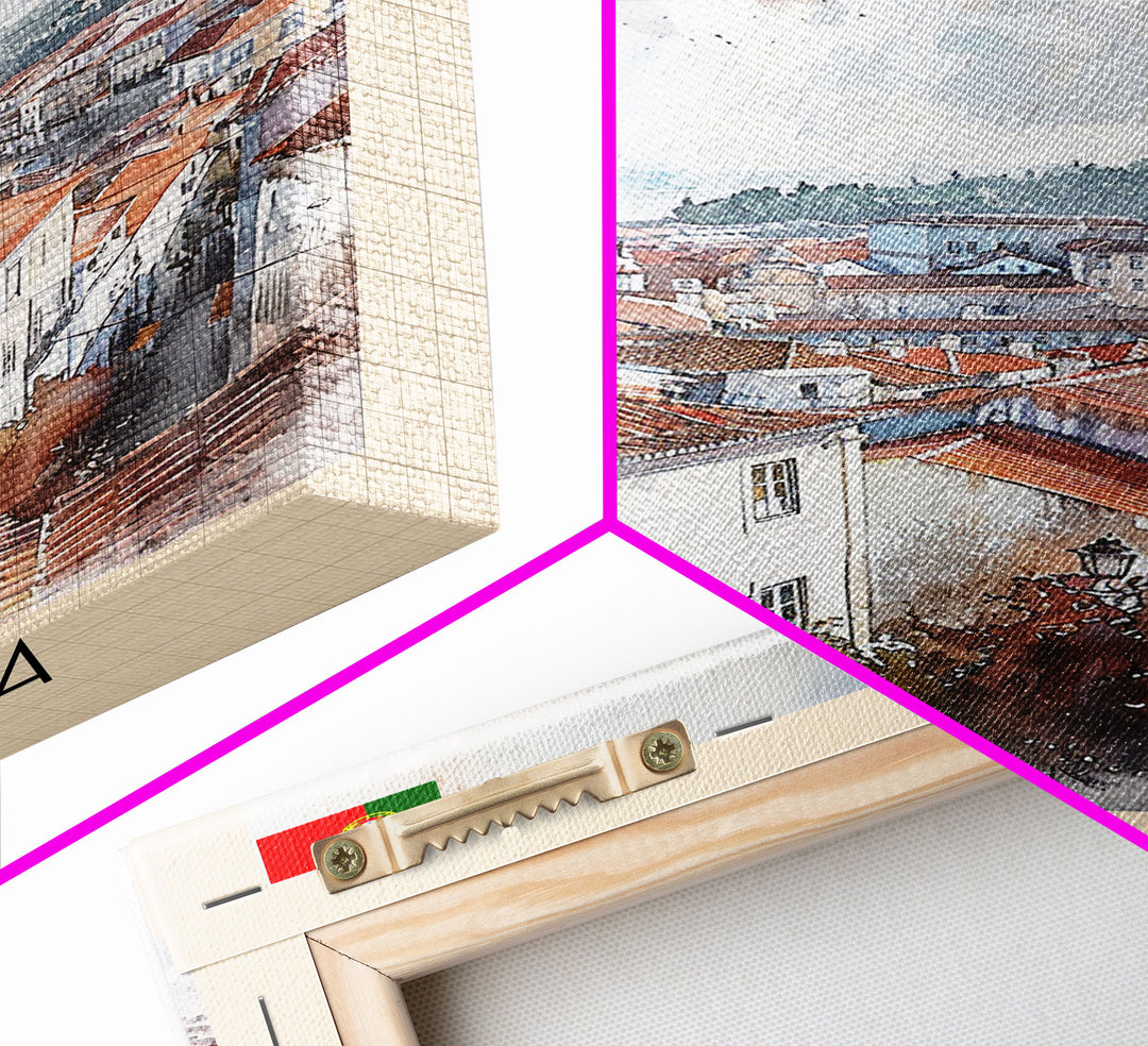 Coimbra Portugal Travel Poster Framed Canvas Print, Wall Art, Home Decor, Travel Print, Minimalist Watercolor Painting, Original Art