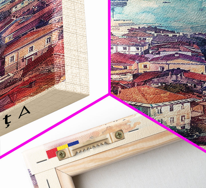 Constanta Romania Framed Canvas Print, Travel Poster Art, Watercolor Painting, Coastal Cityscape Wall Art, Home Decor, Living Room Artwork, Travel Print