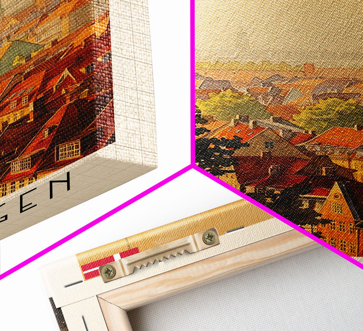 Copenhagen Denmark Cityscape Art, Framed Canvas Print, Watercolor Travel Poster, Minimalist Wall Decor, Home Decoration, Living Room Art, Travel Print