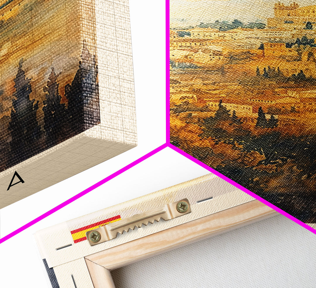 Cordoba Spain Travel Poster, Framed Canvas Print, Watercolor Cityscape Art, Wall Decor, Living Room Artwork, Home Decor, Original Painting, Travel Print