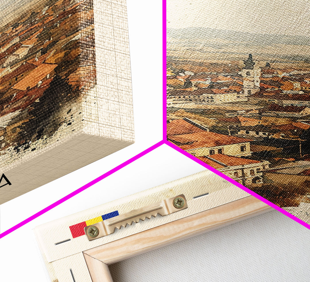 Craiova Romania Watercolor Cityscape, Framed Canvas Print, Travel Poster Art, Home Decor, Living Room Wall Art, Original Painting, Travel Print