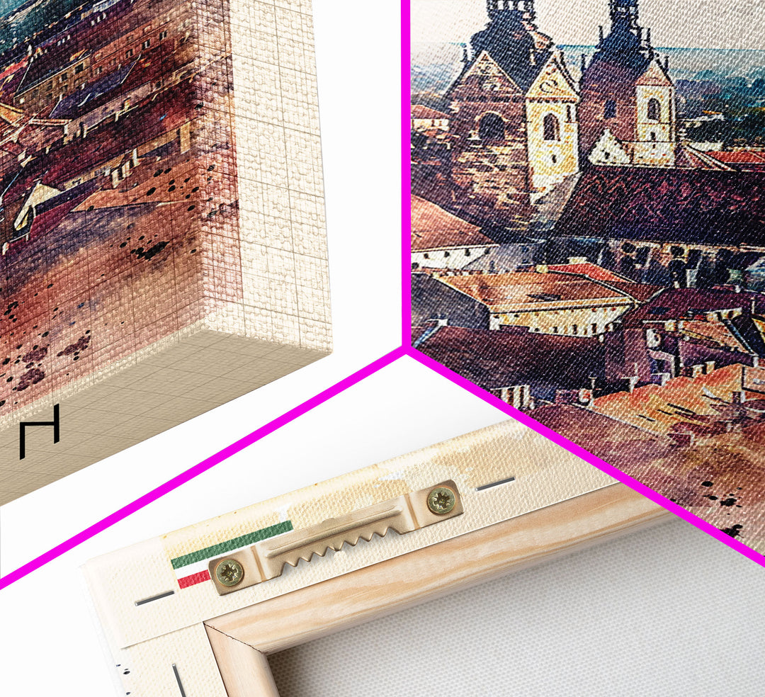 Debrecen Hungary Travel Poster, Framed Canvas Print, Watercolor Cityscape, Home Decor, Living Room Wall Art, Original Painting, Travel Print