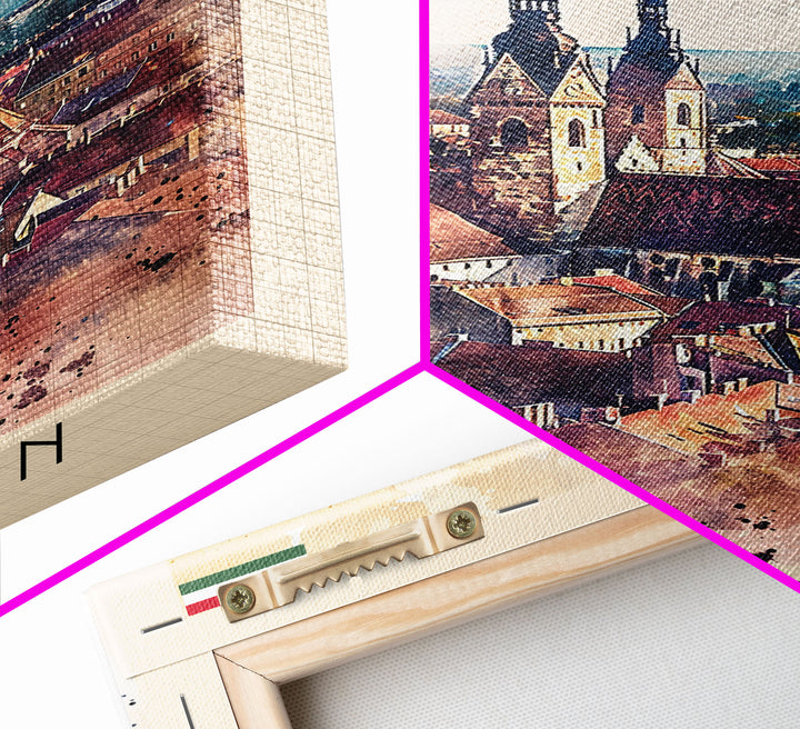 Debrecen Hungary Travel Poster, Framed Canvas Print, Watercolor Cityscape, Home Decor, Living Room Wall Art, Original Painting, Travel Print