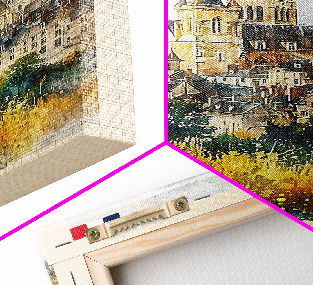 Dijon France Historic Landmark Framed Canvas Print, Watercolor Travel Poster, French Heritage Art, Classic Home Decor, Retro Wall Art, Living Room Piece