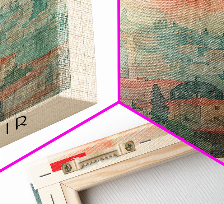 Diyarbakir Turkey Cultural Heritage Framed Canvas Print, Vintage Travel Poster, Turkish Watercolor Art, Exotic Home Decor, Historical Wall Art, Living Room Display