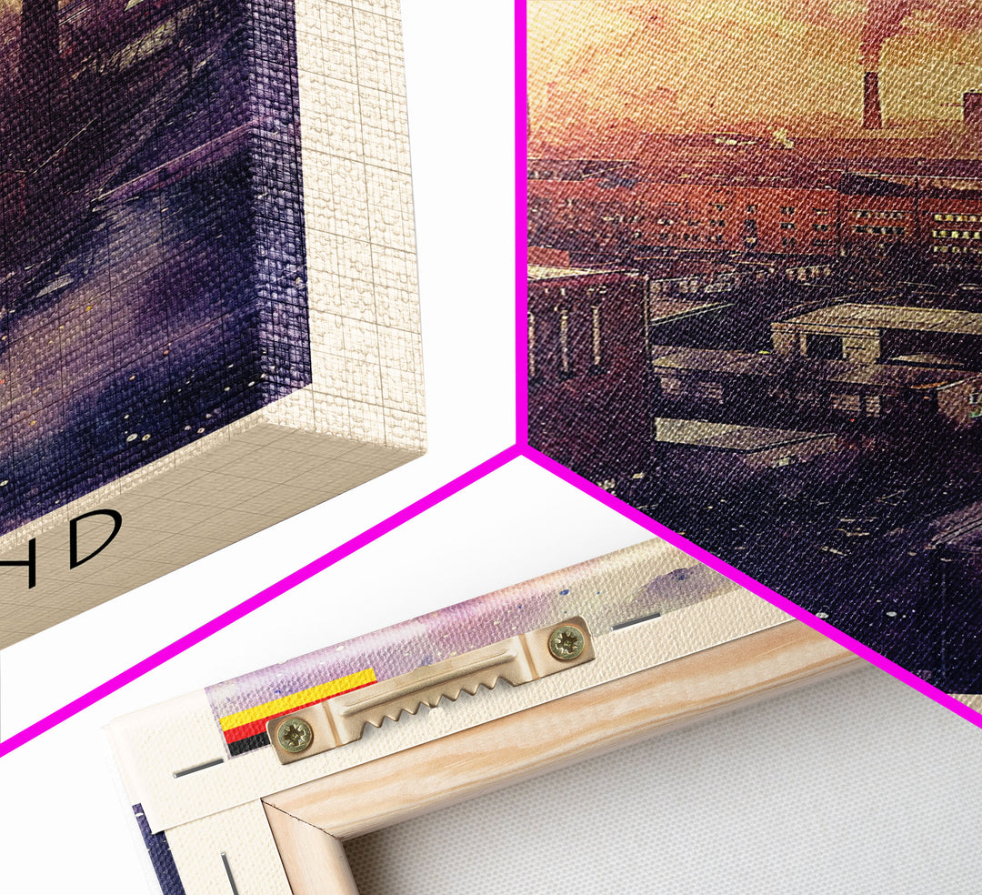 Dortmund Germany Industrial Cityscape Framed Canvas Print, Watercolor Travel Poster, German Urban Art, Modern Home Decor, Industrial Wall Art, Living Room Design