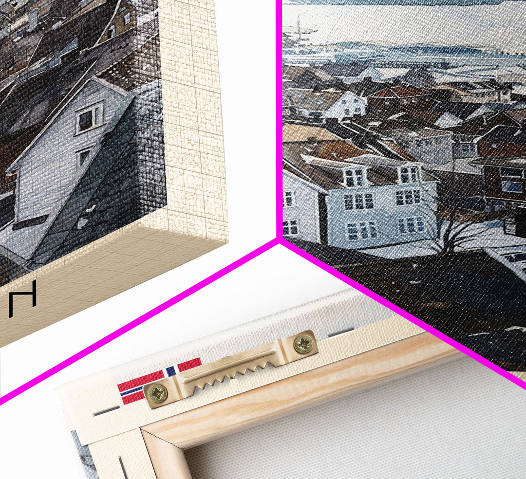 Drammen Norway Serene Landscape Framed Canvas Print, Watercolor Travel Poster, Norwegian Scenic Art, Tranquil Home Decor, Peaceful Wall Art, Living Room Beauty