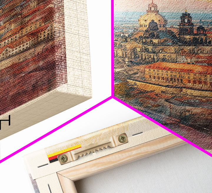 Dresden Germany Architectural Marvel Framed Canvas Print, Watercolor Travel Poster, German Historical Art, Elegant Home Decor, Classic Wall Art, Living Room Centerpiece