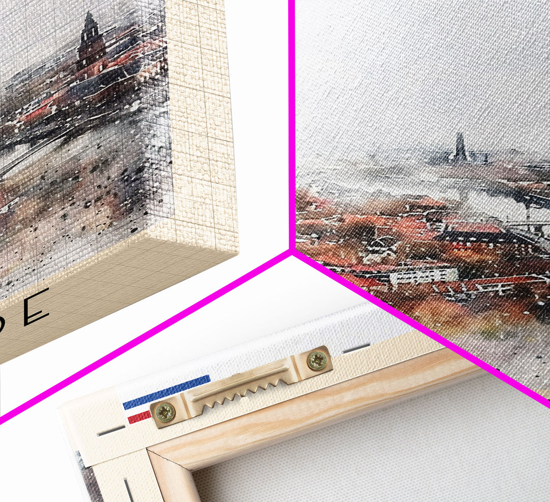 Enschede, Netherlands Framed Canvas Print. Urban Winter Wall Art for Living Room or Bedroom Decor, Travel Poster Art.