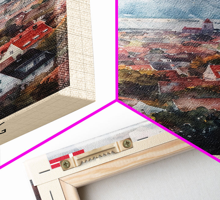 Esbjerg Denmark Skyline Watercolor Framed Canvas Print, Beautiful Travel Poster Art for Home and Office Wall Decor