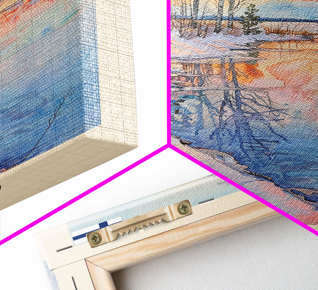 Espoo Finland Serene Landscape Watercolor Framed Canvas Print, Tranquil Travel Poster Art for Home and Office Wall Decor