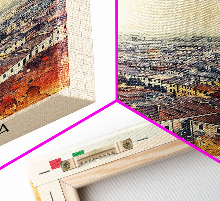 Ferrara Italy Historic Watercolor Framed Canvas Print, Elegant Travel Poster Art for Living Room and Office Wall Decor