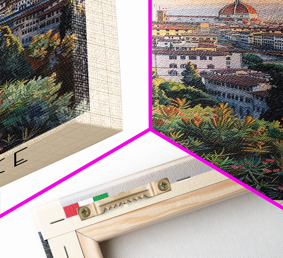 Florence Italy Iconic Watercolor Framed Canvas Print, Timeless Travel Poster Art for Home and Bedroom Wall Decor