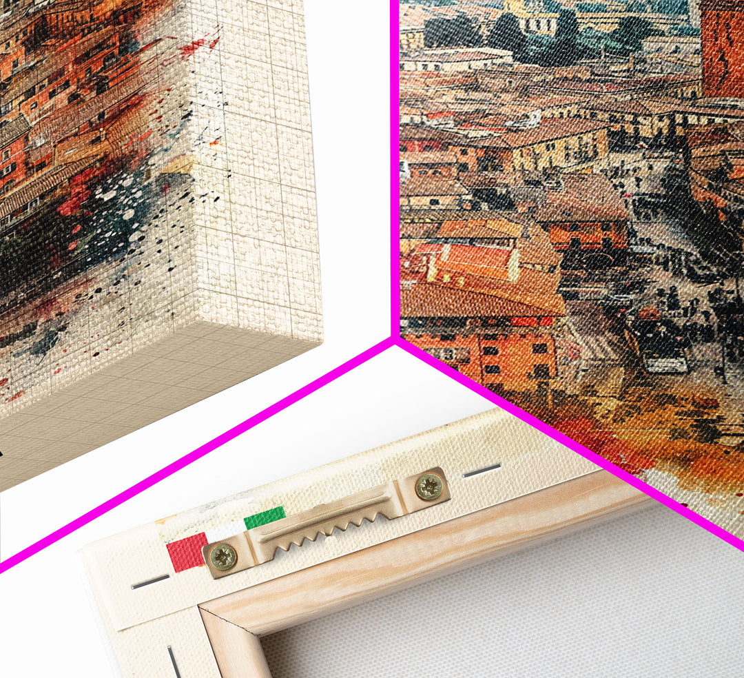 Foggia Italy Architectural Watercolor Framed Canvas Print, Striking Travel Poster Art for Living Room and Office Decor