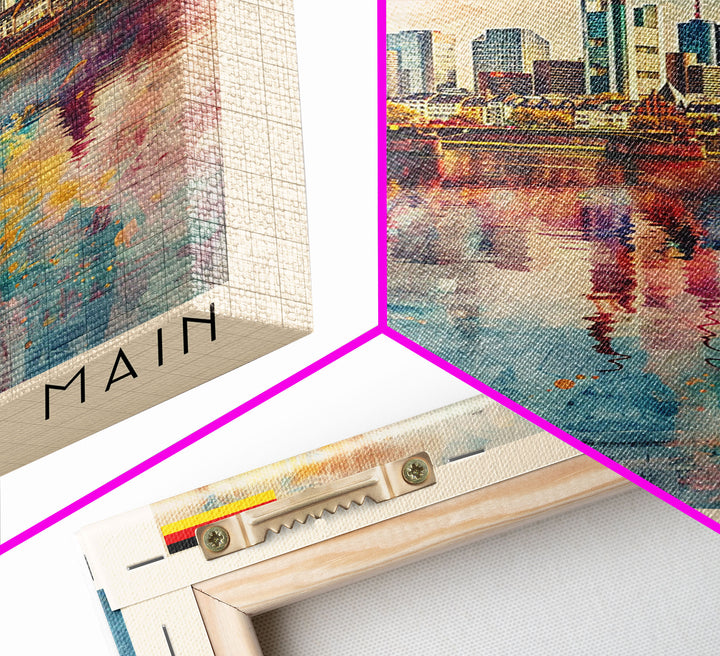 Frankfurt Germany Modern Skyline Watercolor Framed Canvas Print, Contemporary Travel Poster Art for Home and Office Wall Decor