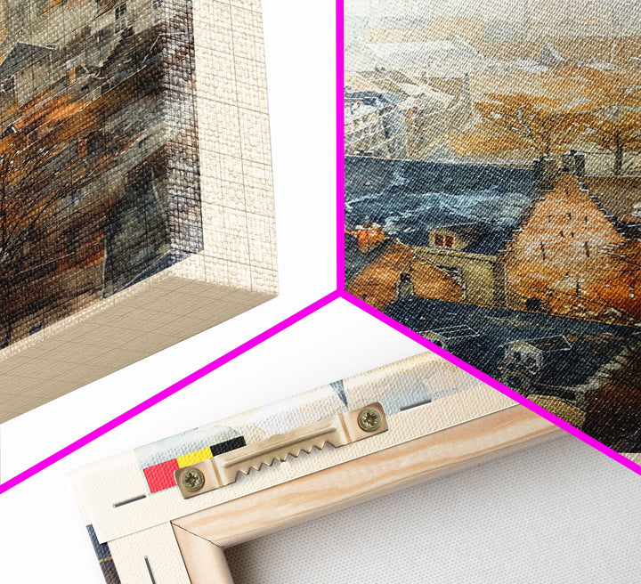 Genk, Belgium Travel Poster Art, Framed Canvas Print for Living Room or Bedroom, Historic Wall Art, Home Decoration