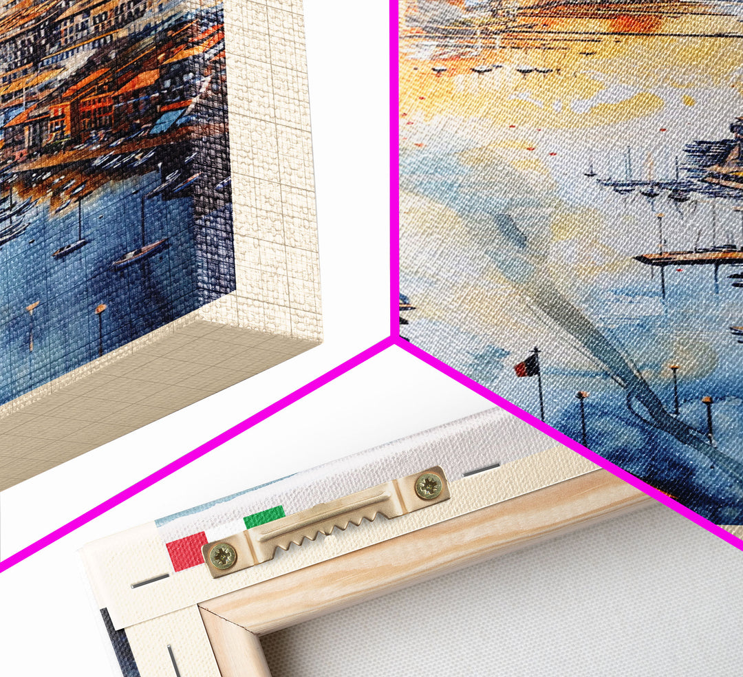 Genoa Italy Watercolor Cityscape Art, Framed Canvas Print, Wall Art for Living Room, Travel Poster Art, Home Decor, Italian Art