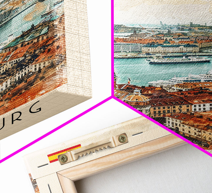 Gothenburg Sweden Harbor View Art, Framed Canvas Print, Living Room Wall Art, Travel Poster, Home Decoration