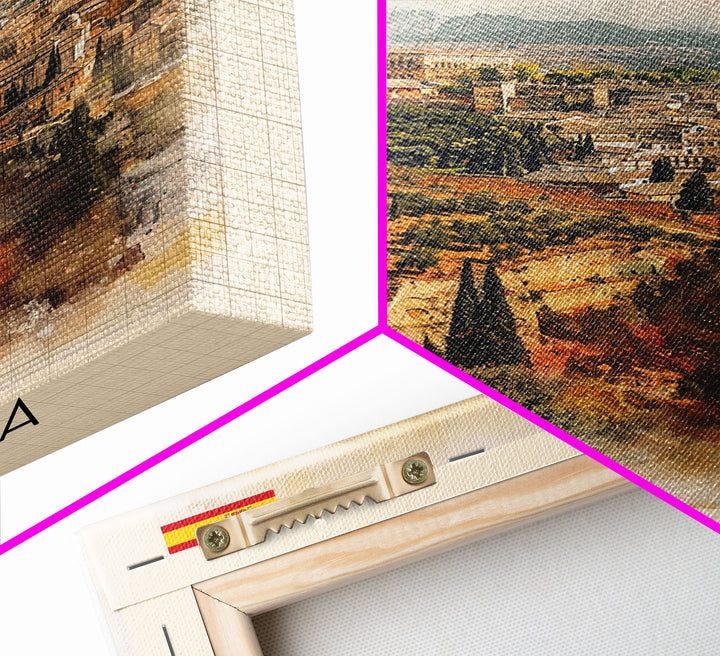 Granada Spain Landscape Art, Framed Canvas Print, Bedroom Wall Art, Travel Poster, Home Decor, Spanish Art