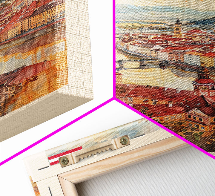 Graz Austria Watercolor Cityscape Art, Framed Canvas Print, Wall Art for Living Room, Travel Poster Art, Home Decor, Austrian Wall Art