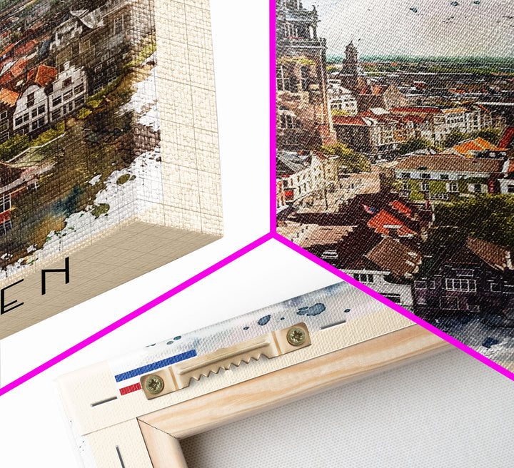 Groningen Netherlands Cityscape Art, Framed Canvas Print, Living Room Wall Art, Travel Poster, Home Decoration, Dutch Wall Art